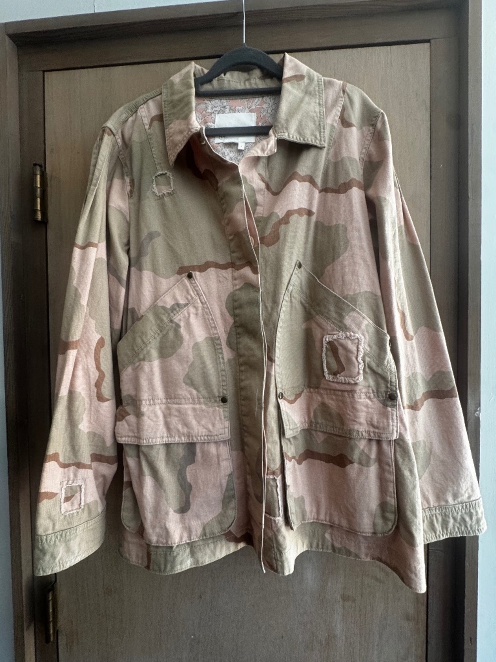 Anthropologie Pink & Green Camo Field Jacket Sz L